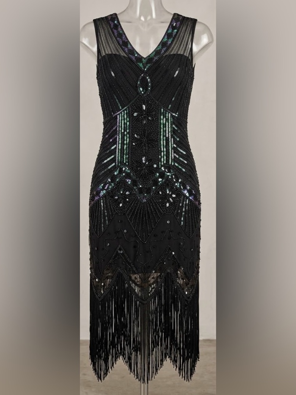 Black Beaded Evening Dress - Elegant Sequin Detail
